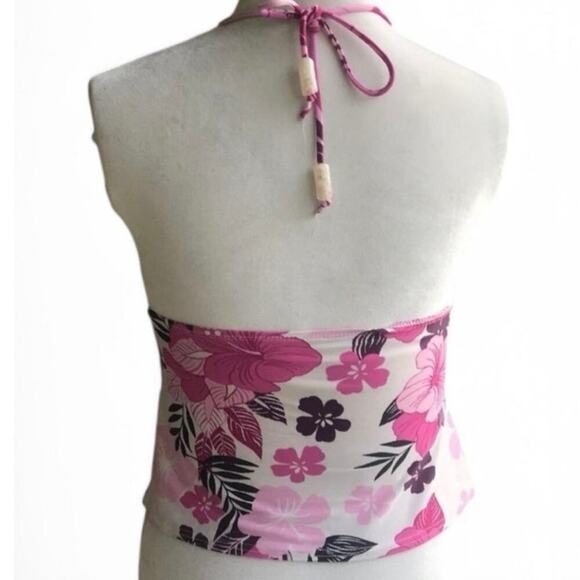 Y2k pink hibiscus floral halter swim top - Picture 5 of 5